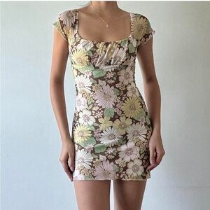 Rue 21 Bohemian Hippie Flower Power Cap Sleeve Dress Size S